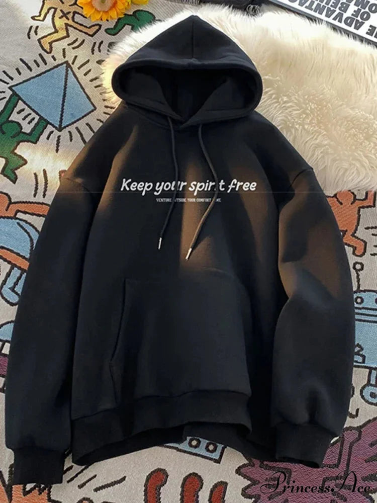 Soul Liberated Message Imprinted Hoodie Black / M(40-45KG) hoodies-241228