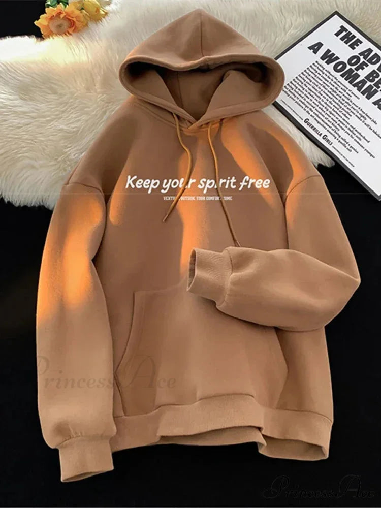 Soul Liberated Message Imprinted Hoodie Brown / M(40-45KG) hoodies-241228