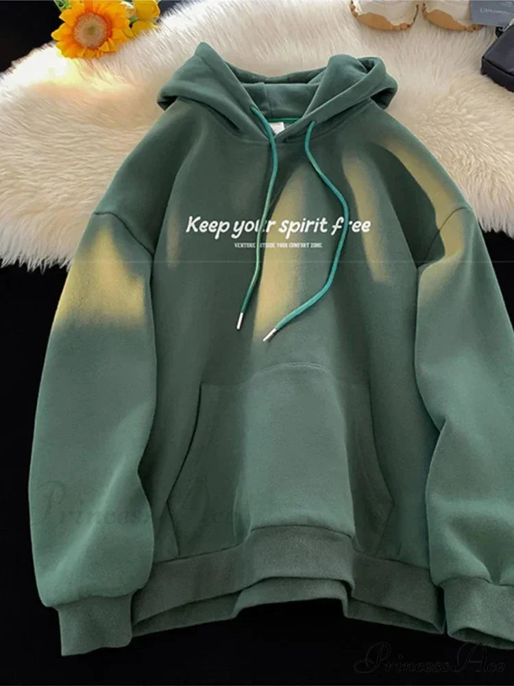 Soul Liberated Message Imprinted Hoodie Green / M(40-45KG) hoodies-241228