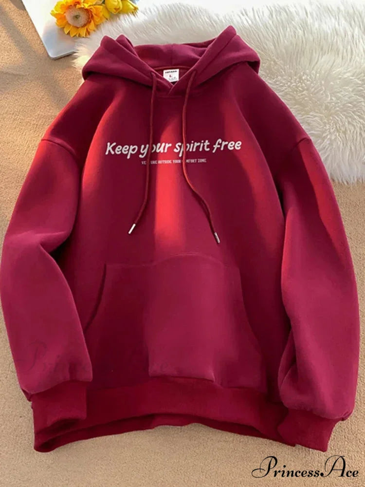 Soul Liberated Message Imprinted Hoodie Red / M(40-45KG) hoodies-241228