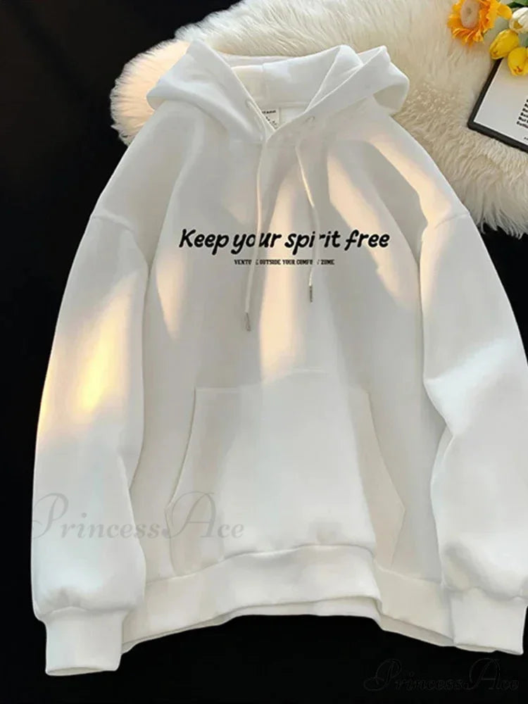 Soul Liberated Message Imprinted Hoodie WHITE / M(40-45KG) hoodies-241228