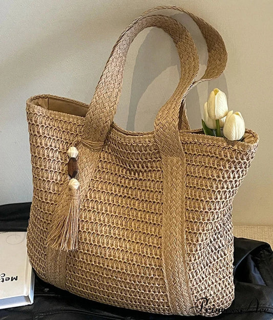 Spacious Capacity Fringe Straw Shoulder Bag shoulder-250126