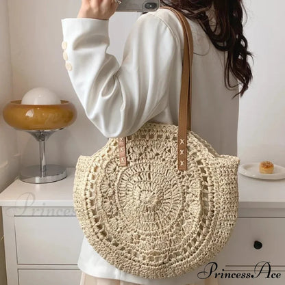 Spacious Capacity Fringe Straw Shoulder Bag HollowBeige2 shoulder-250126