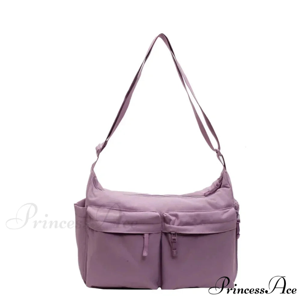 Spacious Capacity Nylon Water-Resistant Labor Crossbody Purple crossbody-250126