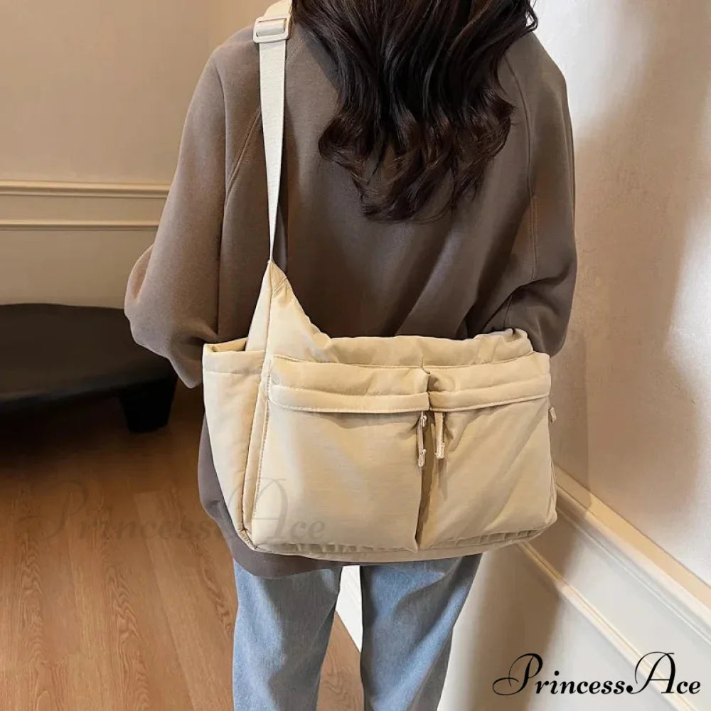 Spacious Capacity Nylon Water-Resistant Labor Crossbody White crossbody-250126