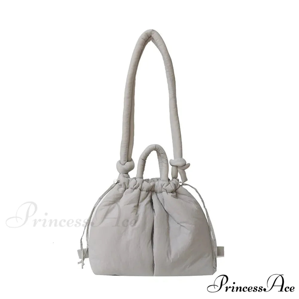Spacious Capacity Puffer Nylon Tote Purse Designer GRAY handbag-250126
