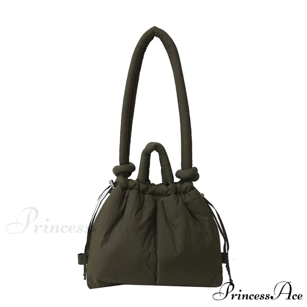 Spacious Capacity Puffer Nylon Tote Purse Designer Green handbag-250126