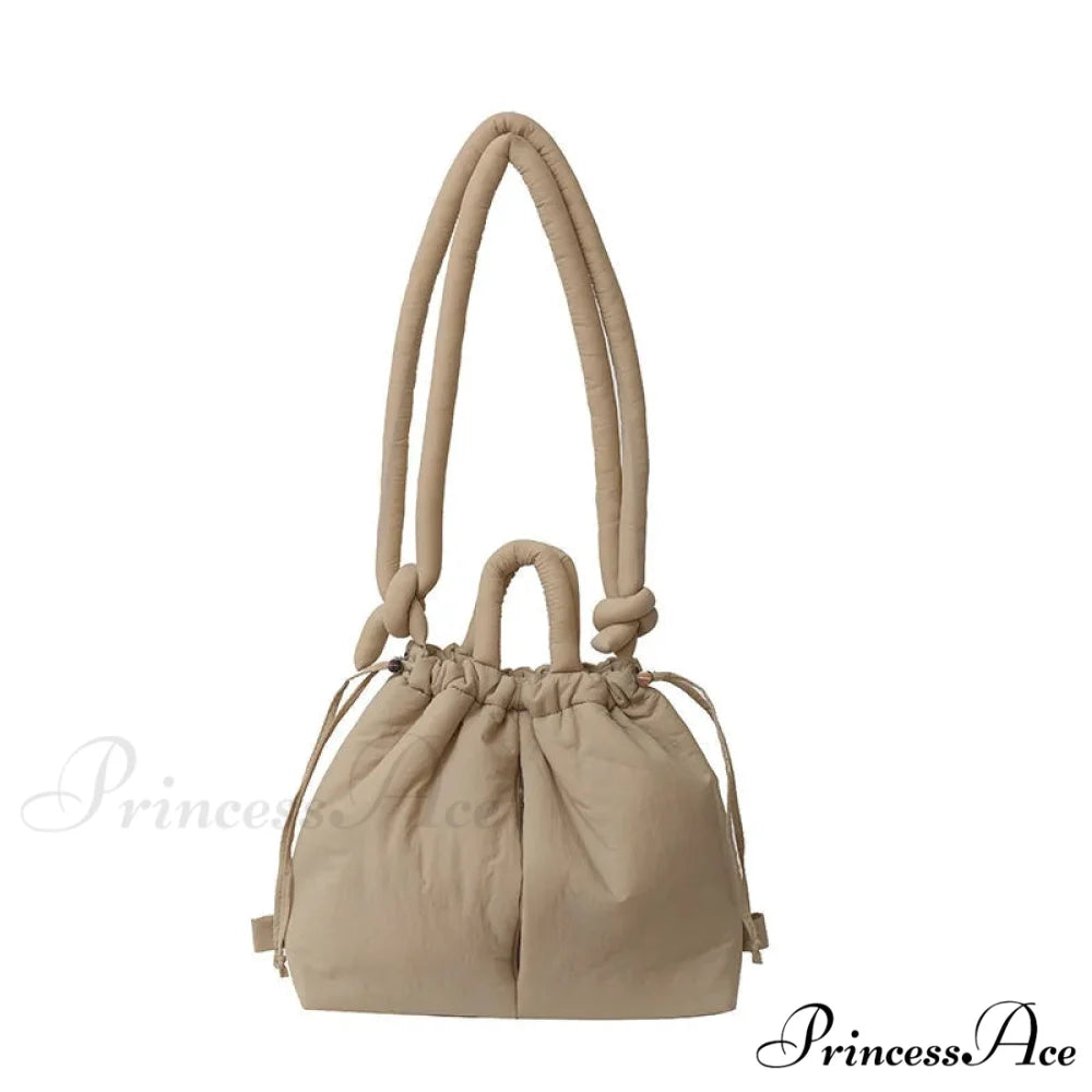Spacious Capacity Puffer Nylon Tote Purse Designer Khaki handbag-250126