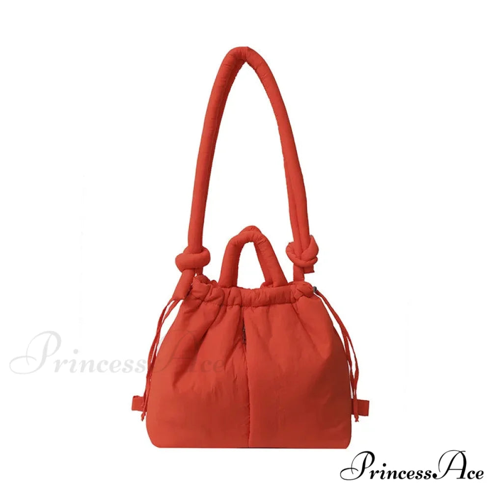 Spacious Capacity Puffer Nylon Tote Purse Designer Orange handbag-250126