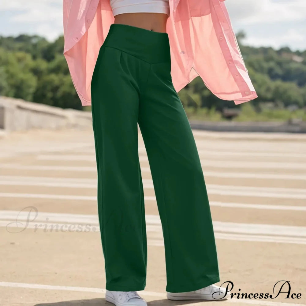 Spacious Leg Yoga Trousers Dark Green / S pants-241228