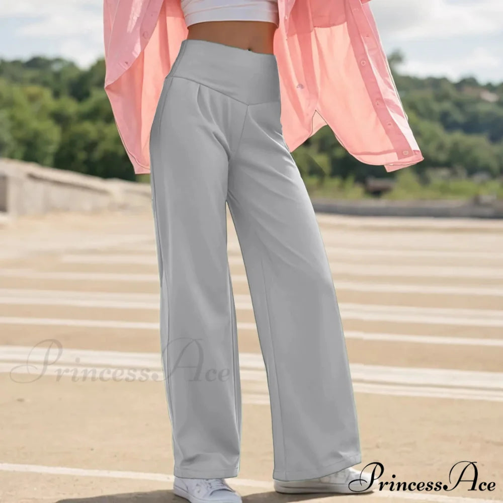 Spacious Leg Yoga Trousers Light Gray / S pants-241228