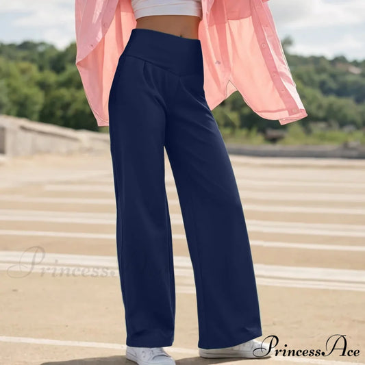 Spacious Leg Yoga Trousers Navy / S pants-241228