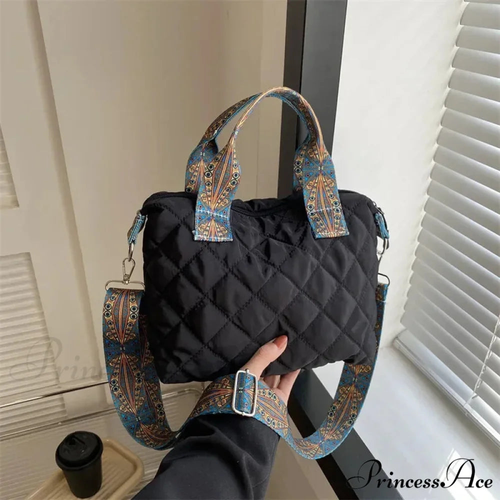Spacious Shoulder Strap Generous Capacity Cotton Shopping Tote Black / 22.5x10.5x19.5cm handbag-250126