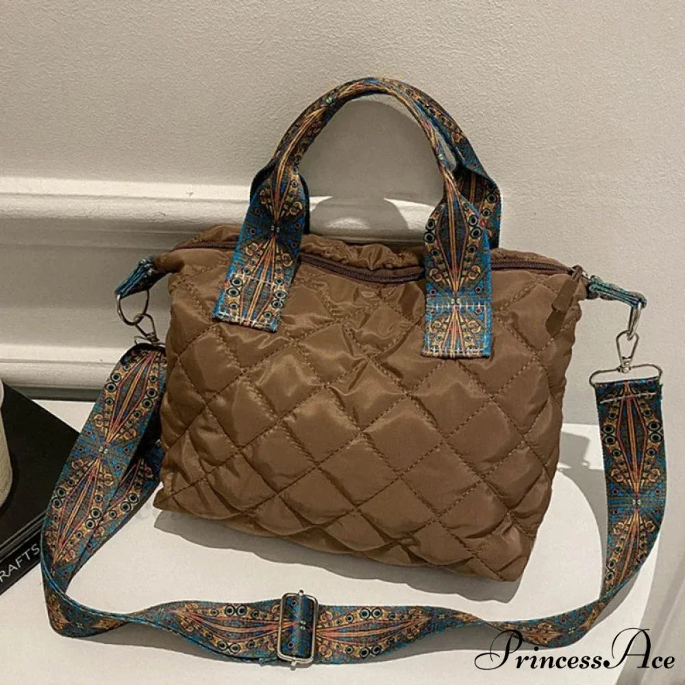 Spacious Shoulder Strap Generous Capacity Cotton Shopping Tote Coffee / 22.5x10.5x19.5cm handbag-250126