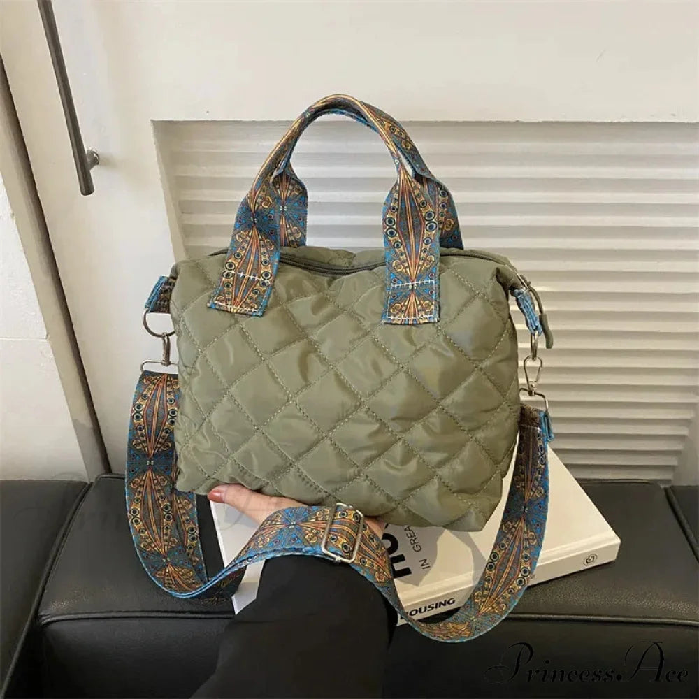 Spacious Shoulder Strap Generous Capacity Cotton Shopping Tote Green / 22.5x10.5x19.5cm handbag-250126