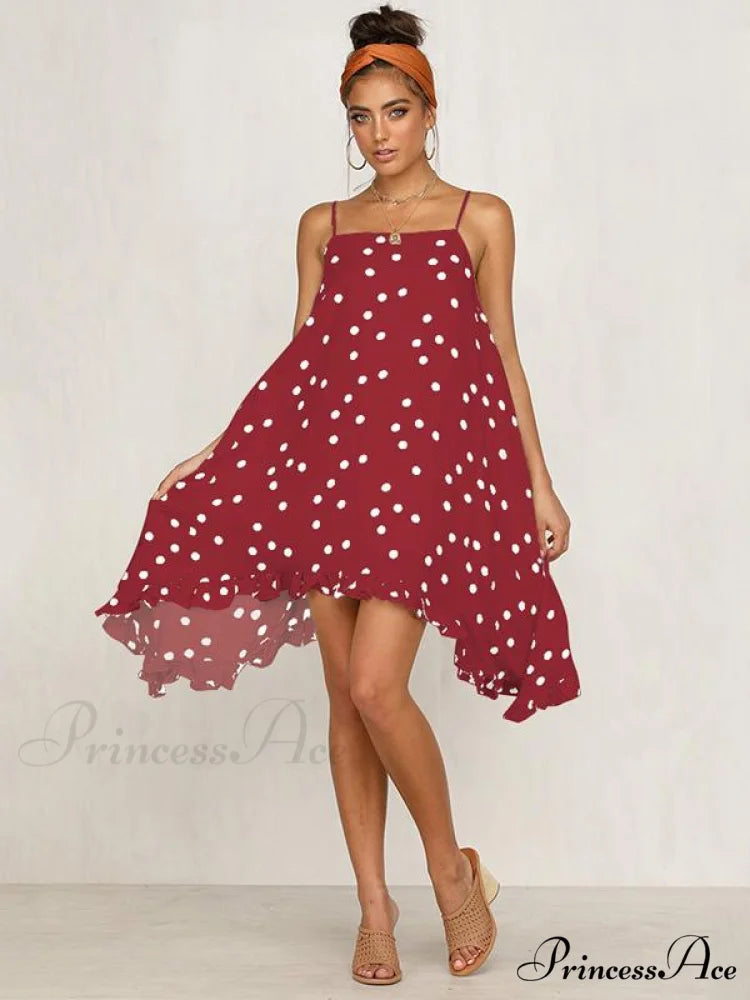 Spaghetti-Neck Gown Dot Bohemia Chiffon Mini in Warm-Season Style S / BLACK