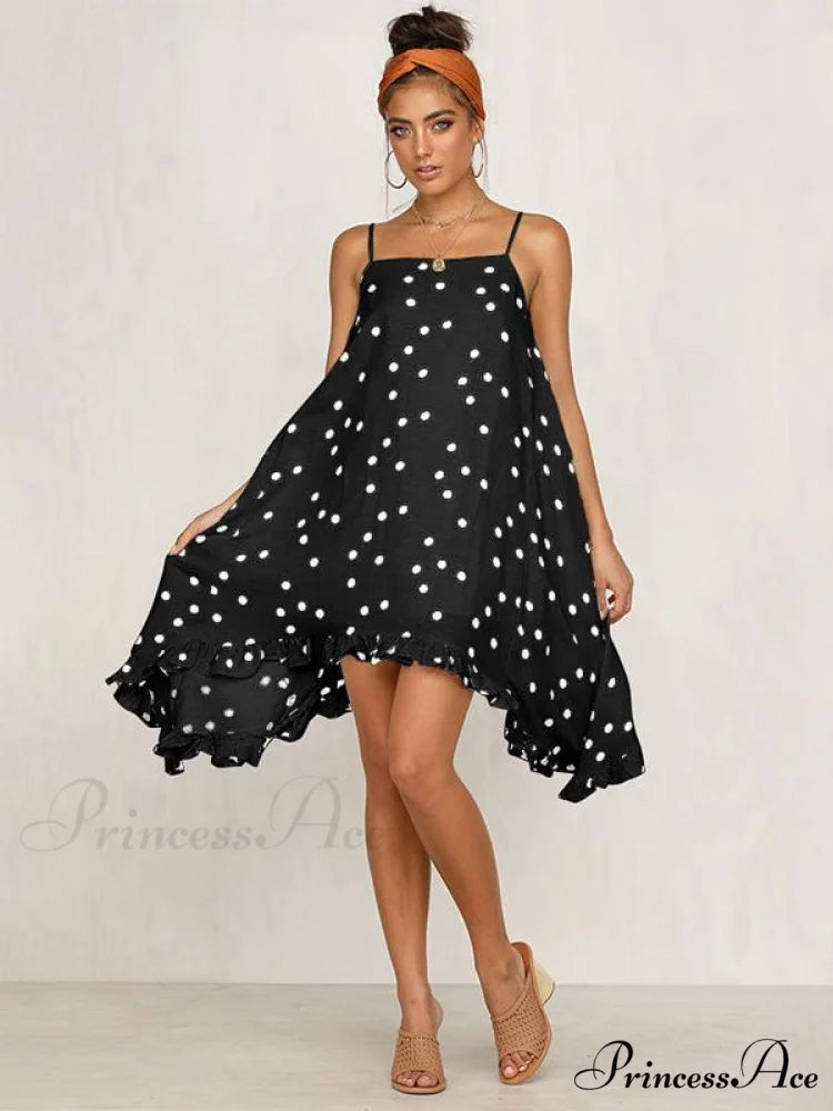 Spaghetti-Neck Gown Dot Bohemia Chiffon Mini in Warm-Season Style S / WHITE