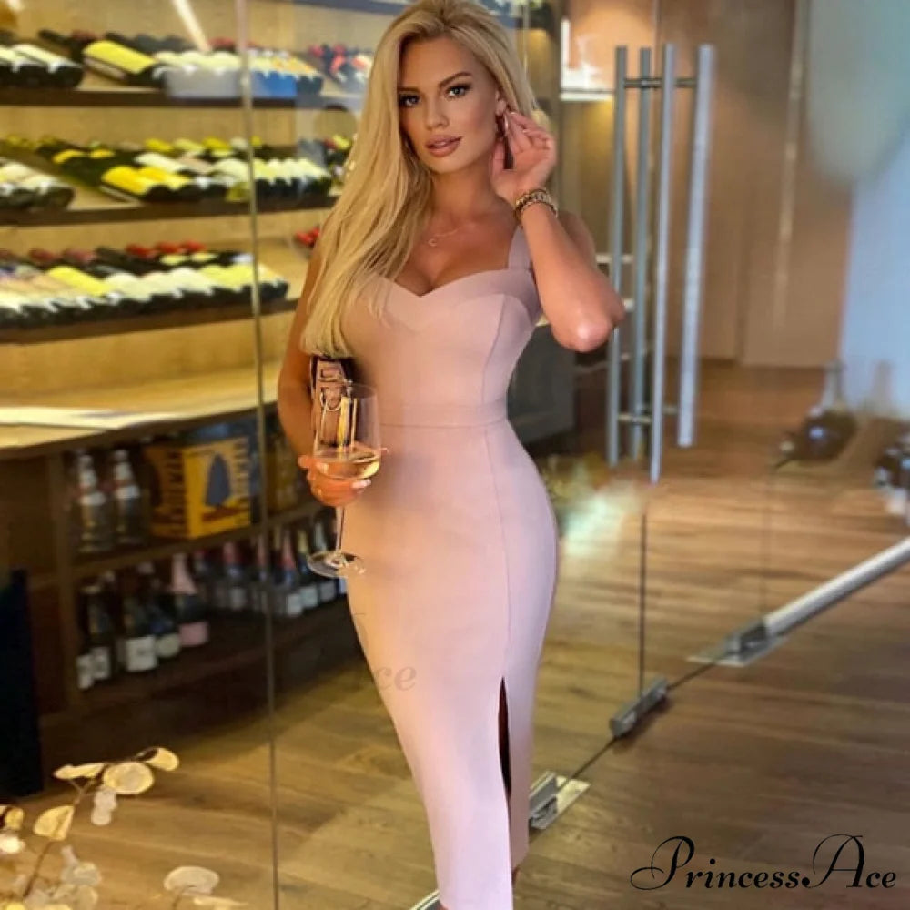 Spaghetti Strap Bodycon Bandage Dress Apricot / XS