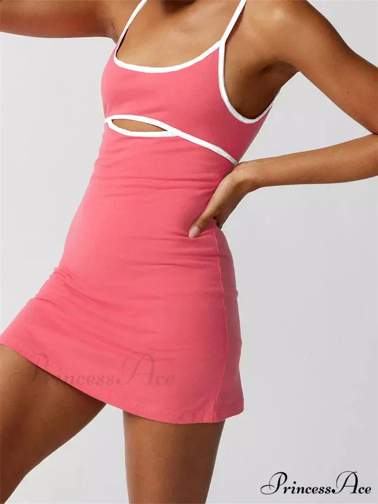 Spaghetti Strap Sleeveless Summer Cutout Backless Party Mini Dress RED / S