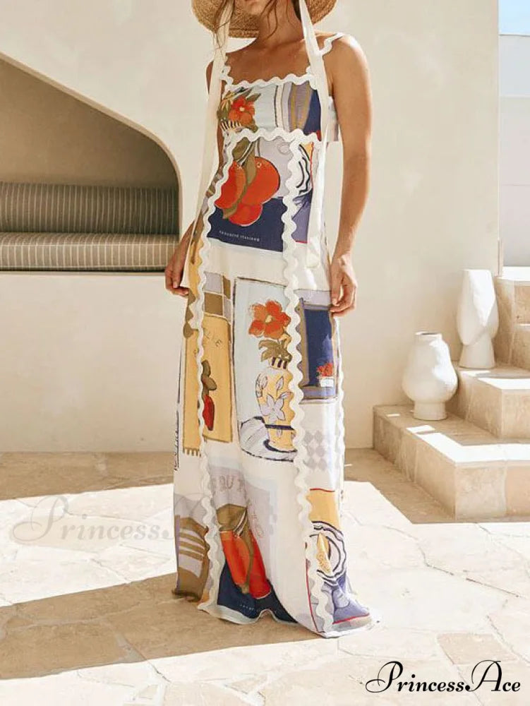 Spaghetti Strap Stylish Printed Maxi Dress Multi-Color / S