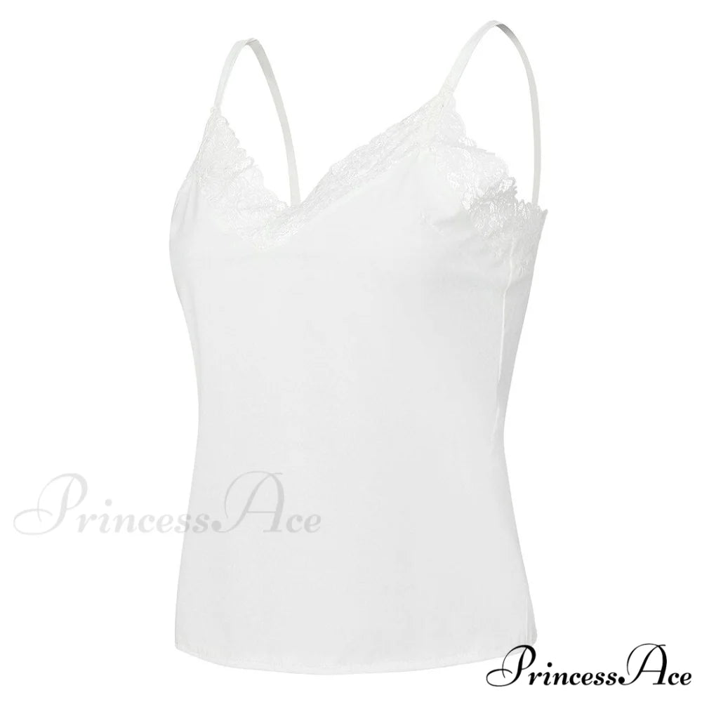 Spaghetti Strap Top Lace Cami White / S
