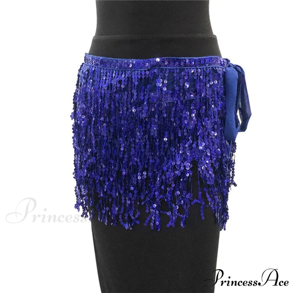 Sparkle Sequined Tassel Lace Up Shiny Skirt royal blue / One Size