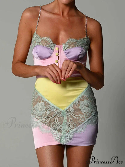 Sparkling Band Lace Mini Dress Pink / S minidress-250223