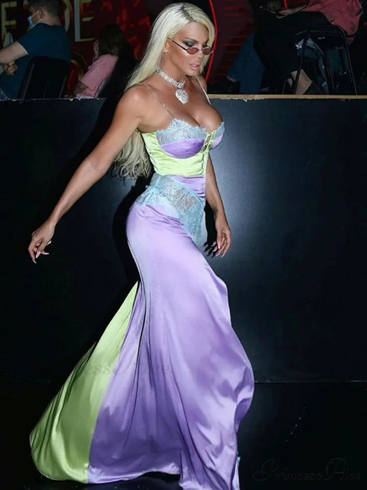 Sparkling Band Lace Mini Dress Purple Long Dress / S minidress-250223