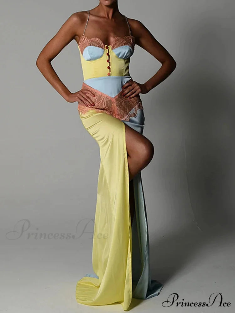 Sparkling Band Lace Mini Dress Yellow Long Dress / S minidress-250223