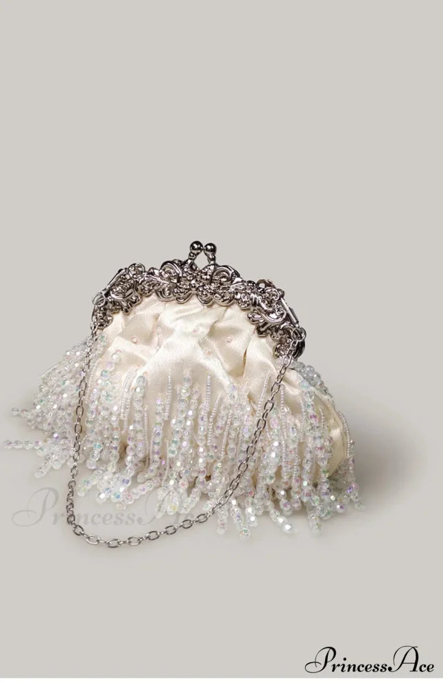 Sparkling Bead Gem Evening Clutch Bag Ivory clutchbag-250126