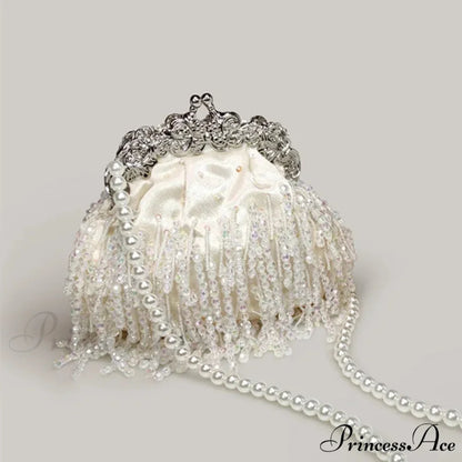 Sparkling Bead Gem Evening Clutch Bag Ivory clutchbag-250126