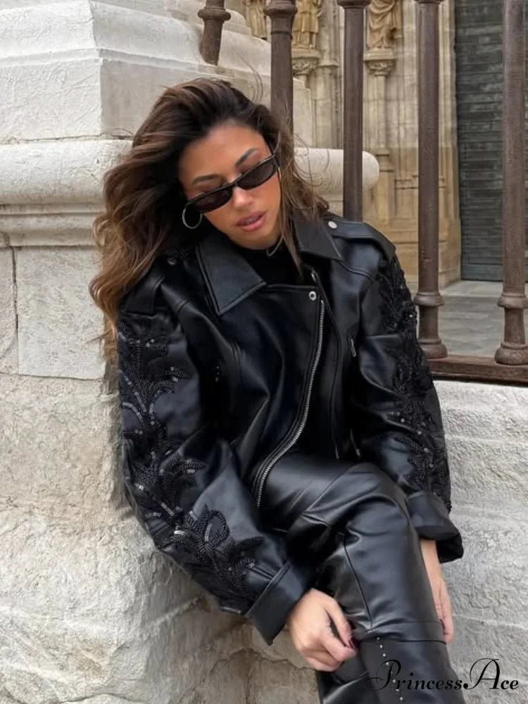 Sparkling Belted Leather Coat coats-241228