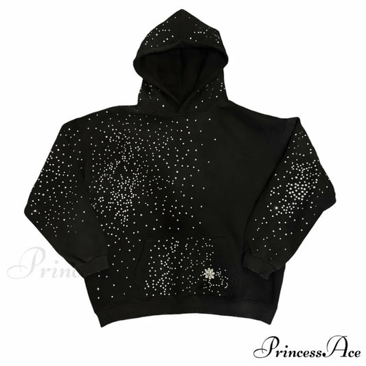 Sparkling Black Pullover Hoodie hoodies-241228
