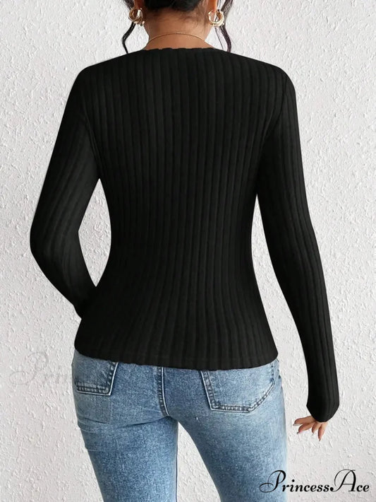 Sparkling Collar Informal Knitted Extended Sleeve Top Women knittop-250126