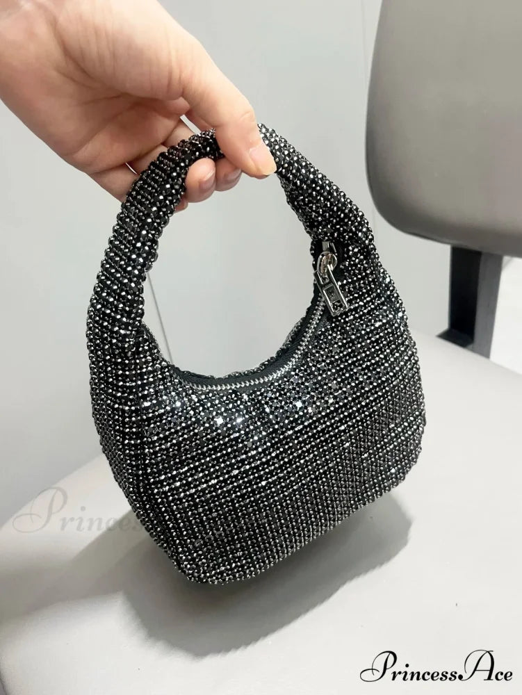 Sparkling Crystal Rhinestone Handcrafted Evening Clutch Bag Black clutchbag-250126