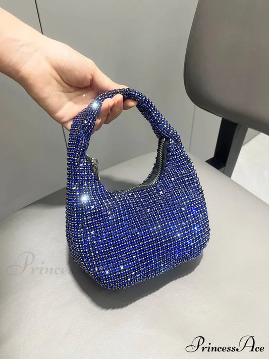 Sparkling Crystal Rhinestone Handcrafted Evening Clutch Bag Blue clutchbag-250126