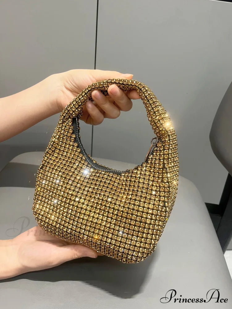 Sparkling Crystal Rhinestone Handcrafted Evening Clutch Bag Gold clutchbag-250126