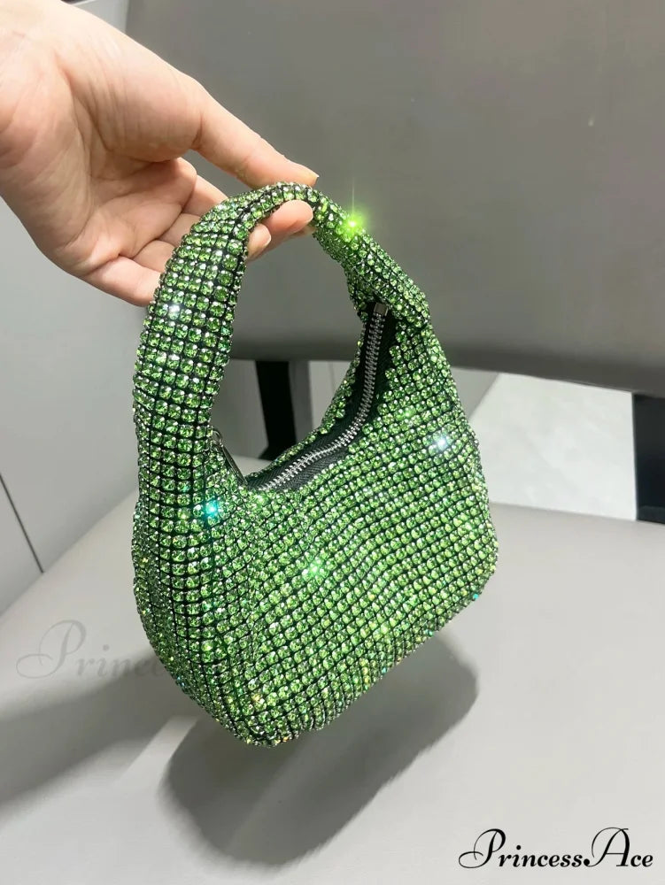 Sparkling Crystal Rhinestone Handcrafted Evening Clutch Bag Green clutchbag-250126