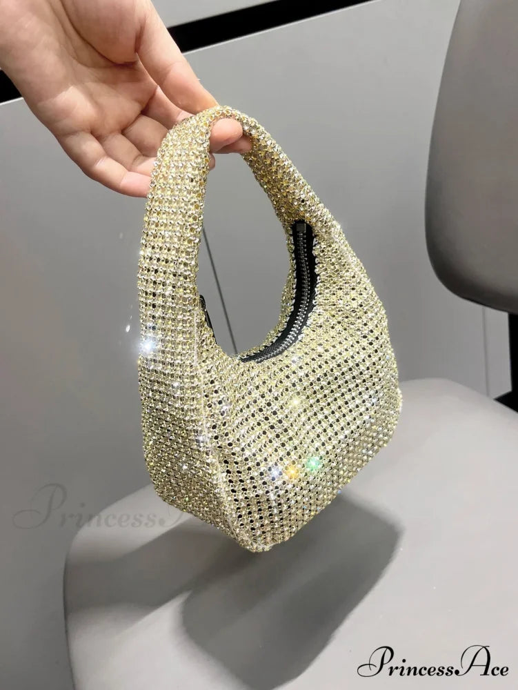 Sparkling Crystal Rhinestone Handcrafted Evening Clutch Bag Light gold clutchbag-250126