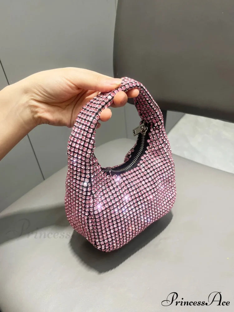 Sparkling Crystal Rhinestone Handcrafted Evening Clutch Bag Pink clutchbag-250126