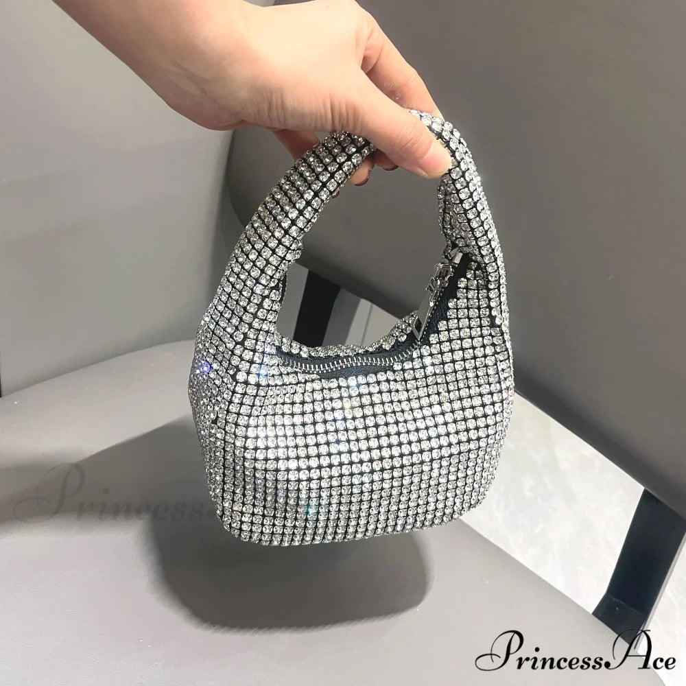 Sparkling Crystal Rhinestone Handcrafted Evening Clutch Bag Silver clutchbag-250126