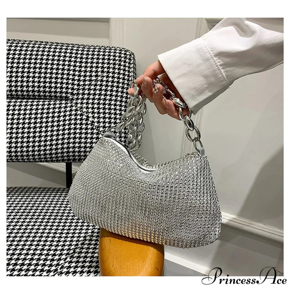 Sparkling Crystal Rhinestones Nighttime Clutch Purse Wristlet SILVER wristlet-250126