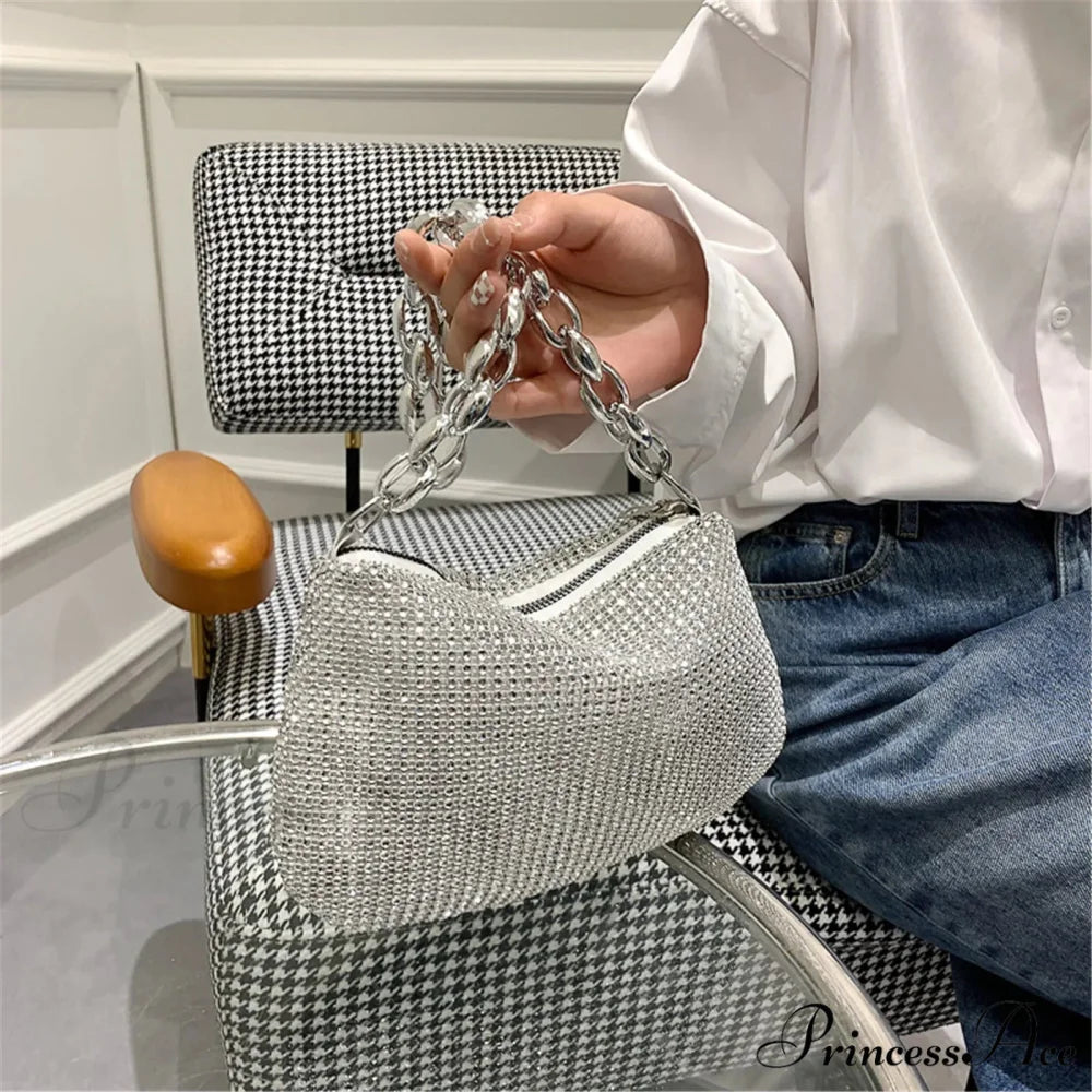 Sparkling Crystal Rhinestones Nighttime Clutch Purse Wristlet SILVER wristlet-250126