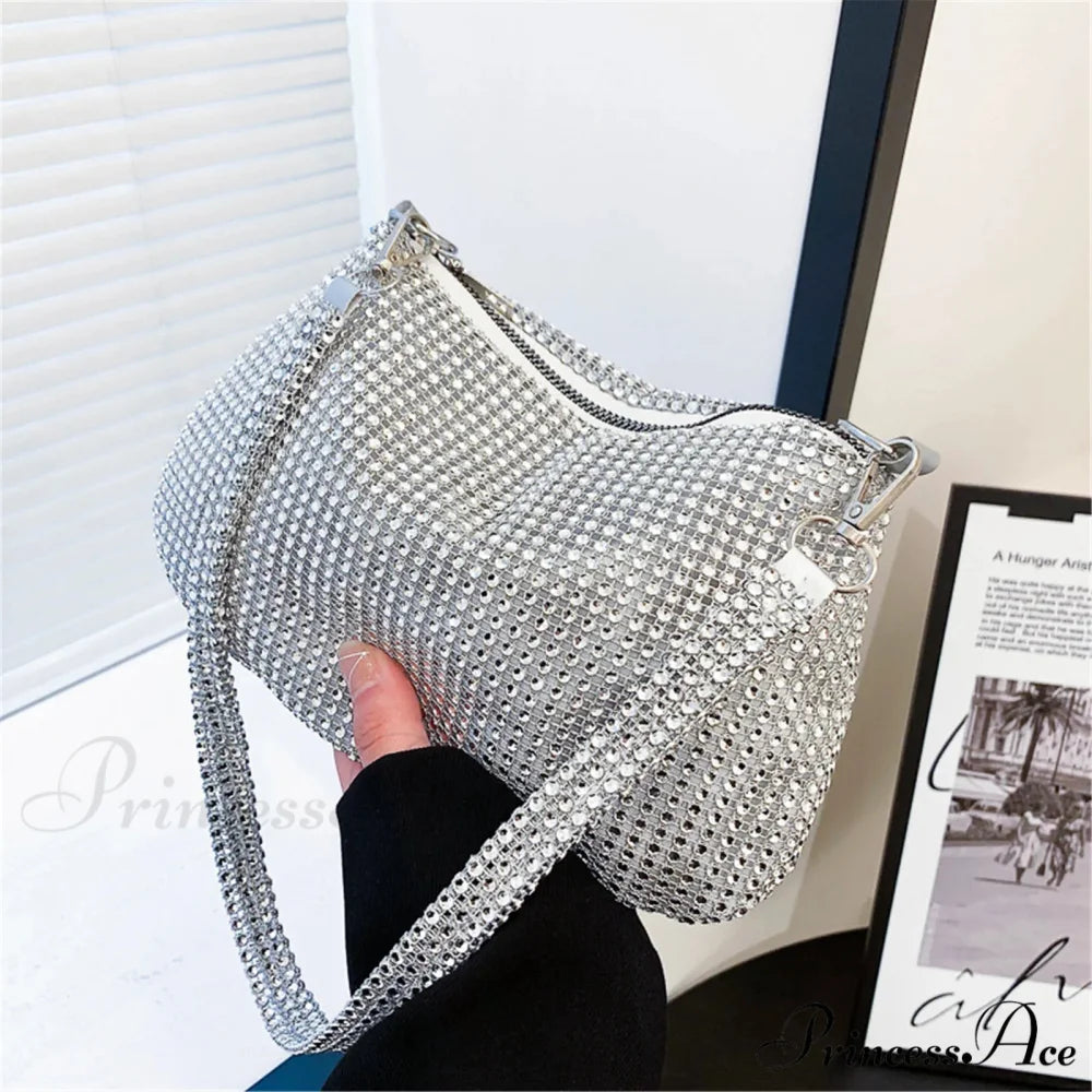 Sparkling Crystal Rhinestones Nighttime Clutch Purse Wristlet SILVER wristlet-250126