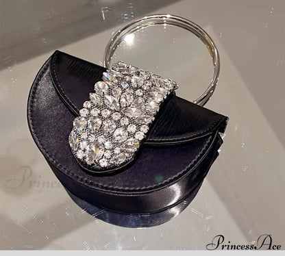 Sparkling Crystal Silk Evening Clutch Wedding Bag Black 16cm clutchbag-250126
