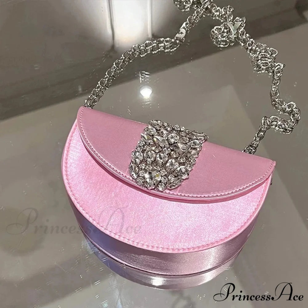 Sparkling Crystal Silk Evening Clutch Wedding Bag Pink 19cm clutchbag-250126