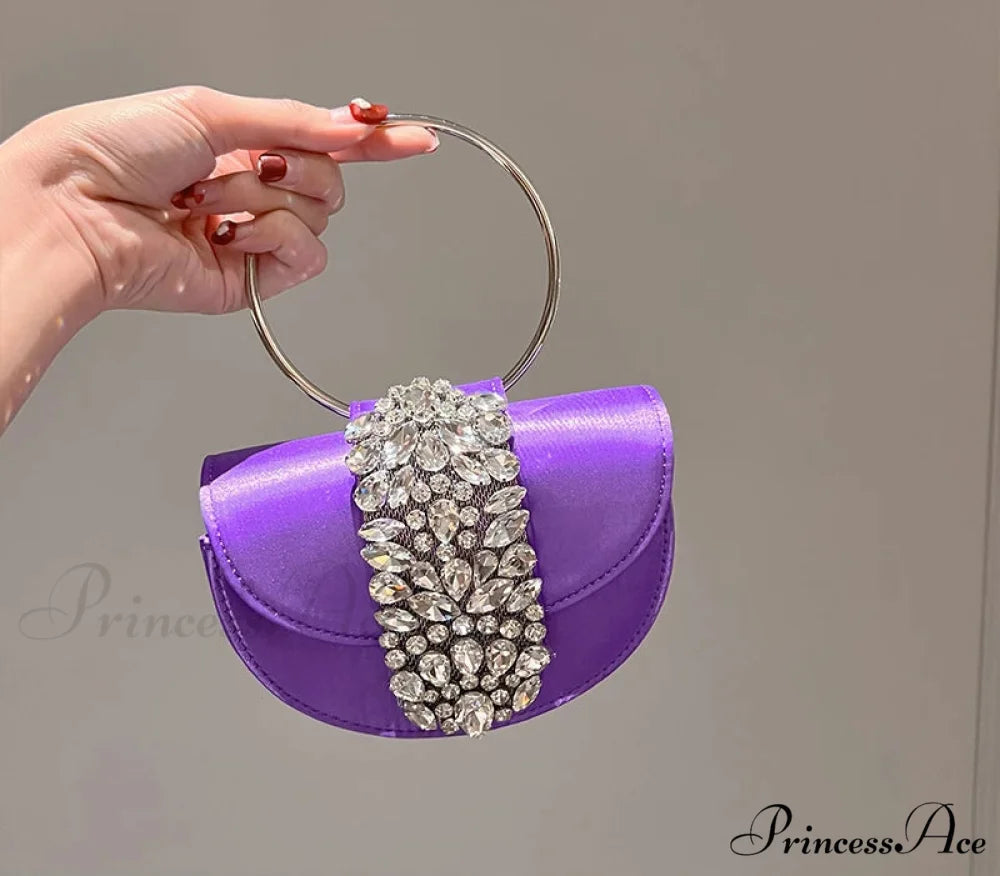 Sparkling Crystal Silk Evening Clutch Wedding Bag Purple 16cm clutchbag-250126