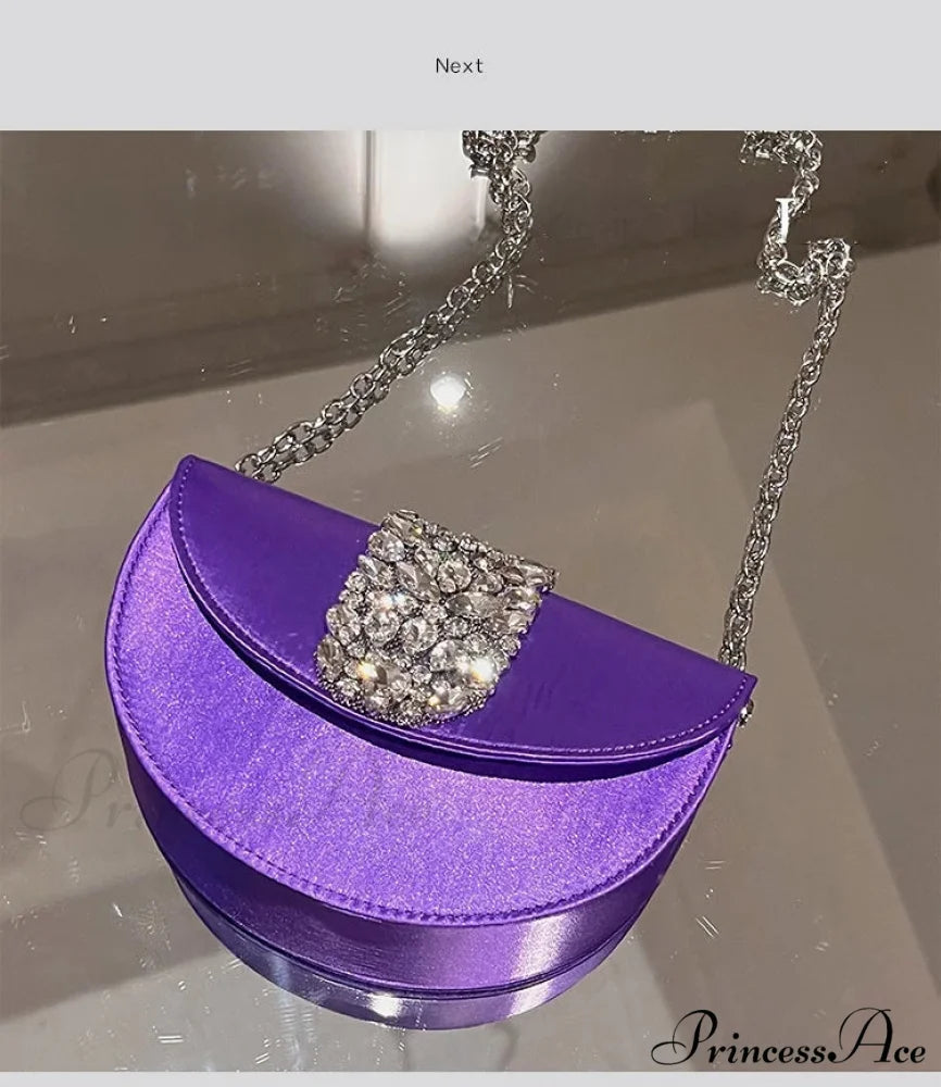 Sparkling Crystal Silk Evening Clutch Wedding Bag Purple 19cm clutchbag-250126