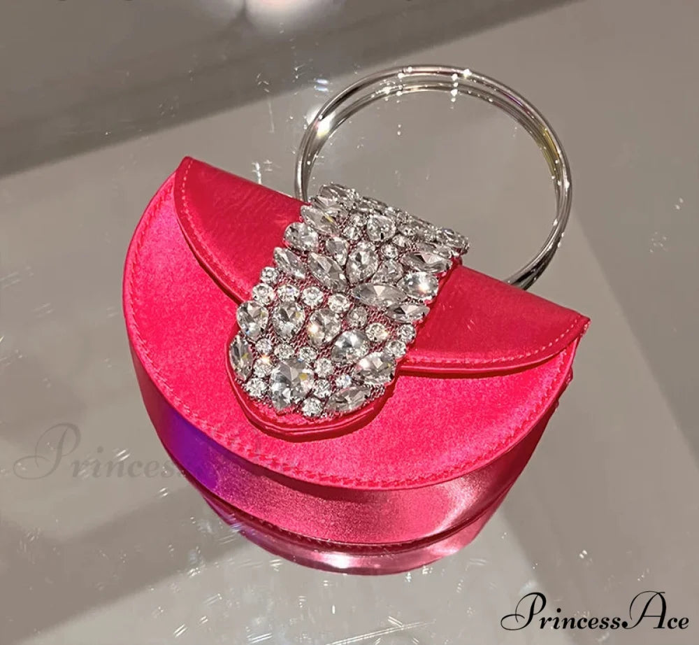 Sparkling Crystal Silk Evening Clutch Wedding Bag Rose 16cm clutchbag-250126