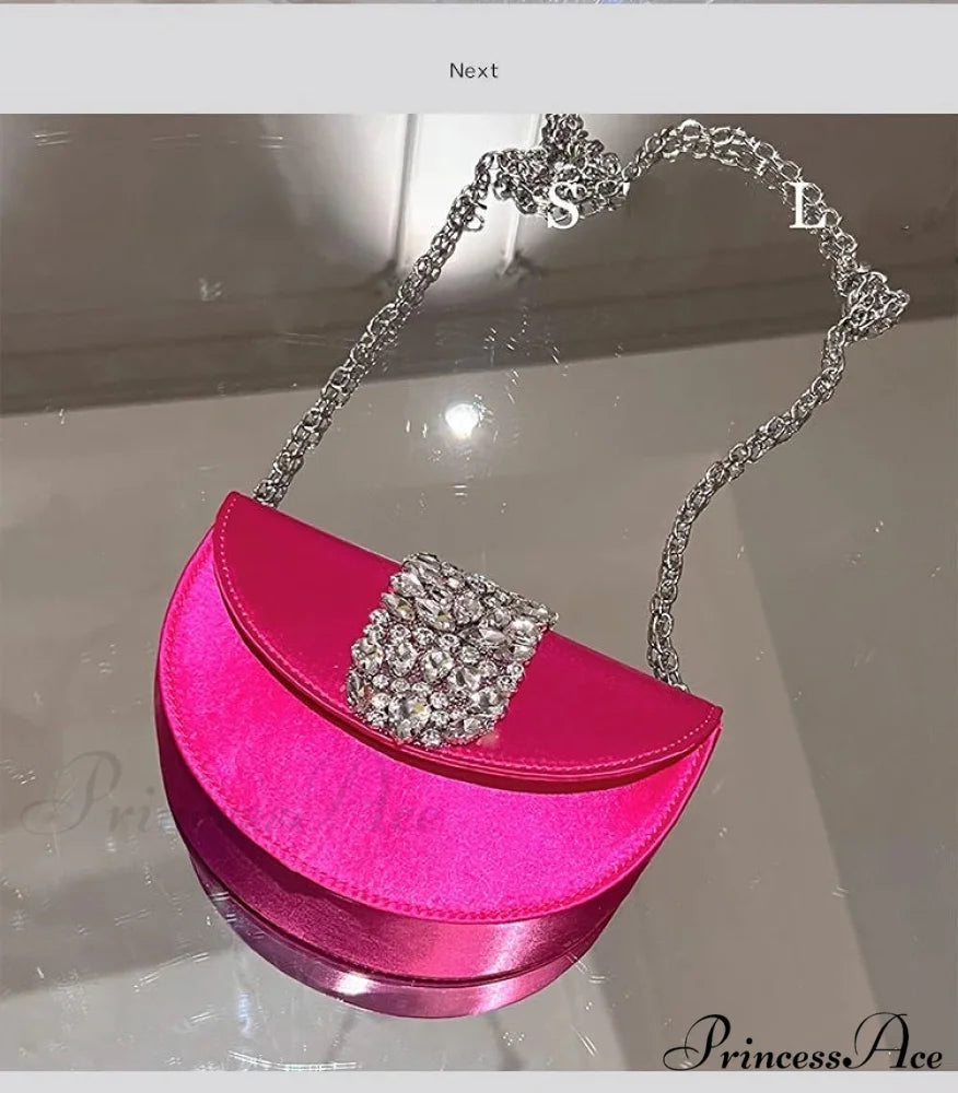 Sparkling Crystal Silk Evening Clutch Wedding Bag Rose 19cm clutchbag-250126